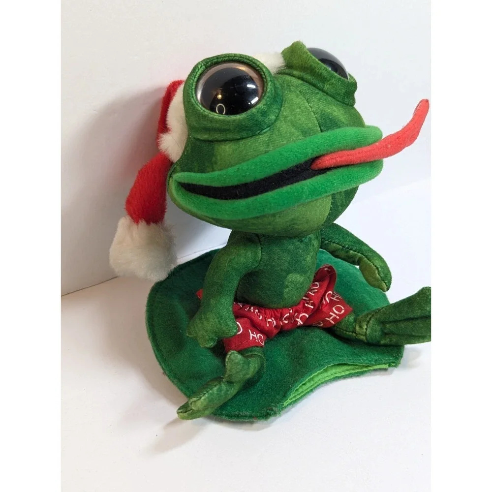 Santa Frog Snowflake Long Tongue Plush Sitting on‎ Lily Pad Gift Holder Pocket